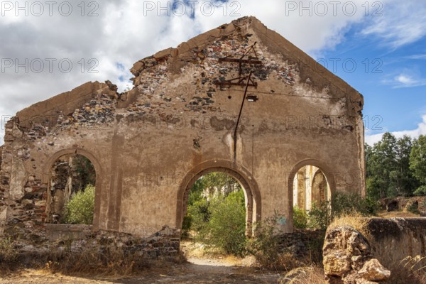 Ruins of former workshop halls, Mina de Sao Domingos, historic copper open-pit mine, Portugal