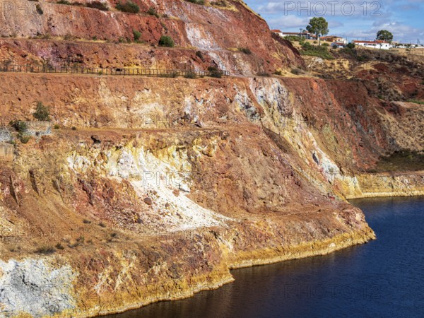 Terraces built for ore extraction, Mina de Sao Domingos, historic copper open-pit mine, Portugal