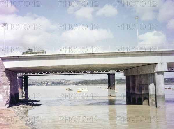 Laira Bridge A379 road looking upstream River Plym opened 1962, Plymouth, Devon, England, UK 1960s