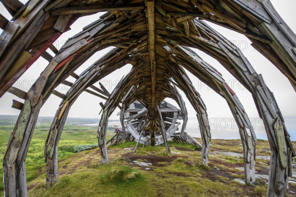 Drakkar Vardø sculpture. The Drakkar-Leviathan sculpture was built in summer 2016 by the Taibola Assemble team from Archangelsk Severodvinsk, Vardø, Finnmark, Norway