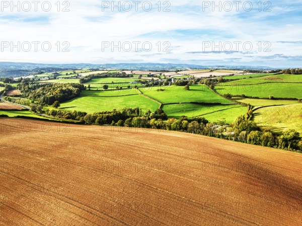 Colours of Devon Farms and Fields over Paignton and Berry Pomeroy from a drone, Totnes, England, United Kingdom