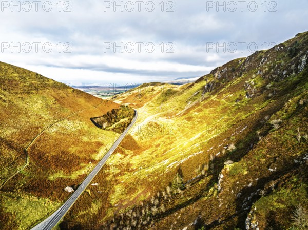 Autumn colours over Mach Loop from a drone, Minffordd, Tywyn, Wales, UK