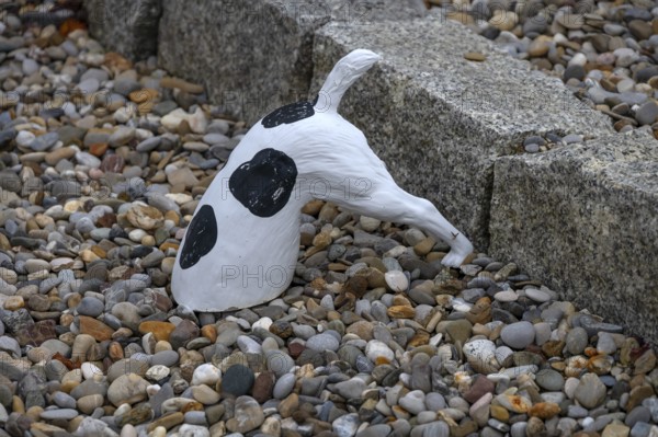 Dog figure with head in a stone bed, Franconia, Bavaria, Germany