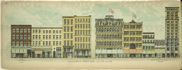 Broadway, West Side, 10th to 12th Street, New York, Manhattan, America, USA, historic, authentic, digitally restored reproduction from an original from 1899, published by Mail & Express, exact date of presentation unknown