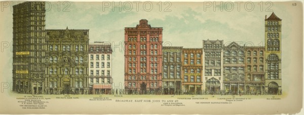 Broadway, East Side, John to Ann Street, New York, Manhattan, America, USA, historical, authentic, digitally restored reproduction from an original from 1899, published by Mail & Express, exact date of presentation unknown