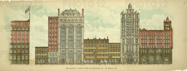 Broadway, East Side, Exchange Place to Wall Street, New York, Manhattan, America, USA, historic, authentic, digitally restored reproduction from an original from 1899, published by Mail & Express, exact date of presentation unknown