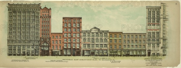 Broadway, East Side, Hudson Building to Exchange Place, New York, Manhattan, America, USA, historic, authentic, digitally restored reproduction from an original from 1899, published by Mail & Express, exact date of presentation unknown