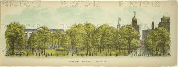 Broadway, East Side, City Hall Park, New York, Manhattan, America, USA, historic, authentic, digitally restored reproduction from an original from 1899, published by Mail & Express, exact date of presentation unknown