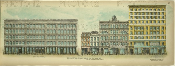 Broadway, East Side, 8th to 10st Street, New York, Manhattan, America, USA, historic, authentic, digitally restored reproduction from an original from 1899, published by Mail & Express, exact date of presentation unknown