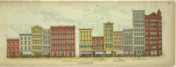 Broadway, East Side, Bleecker to Third Street, New York, Manhattan, America, USA, historical, authentic, digitally restored reproduction from an original from 1899, published by Mail & Express, exact date of presentation unknown