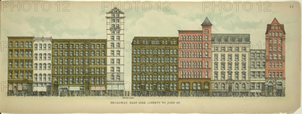 Broadway, East Side, Liberty to John Street, New York, Manhattan, America, USA, historical, authentic, digitally restored reproduction from an original from 1899, published by Mail & Express, exact date of presentation unknown