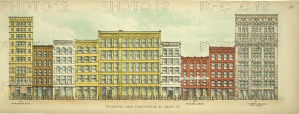 Broadway, East Side, Howard to Grand Street, New York, Manhattan, America, USA, historic, authentic, digitally restored reproduction from an original from 1899, published by Mail & Express, exact date of presentation unknown