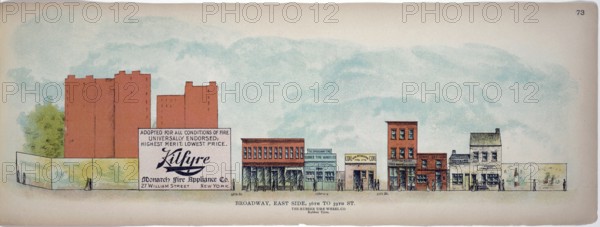 Broadway, East Side, 56th to 59th Street, the rubber tire wheel company, New York, Manhattan, America, USA, historic, authentic, digitally restored reproduction from an original from 1899, published by Mail & Express, exact date of presentation unknown