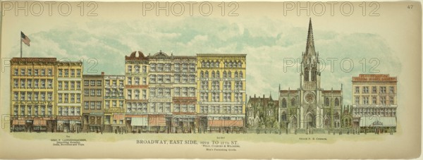 Broadway, East Side, 10th to 12th Street, New York, Manhattan, America, USA, historic, authentic, digitally restored reproduction from an original from 1899, published by Mail & Express, exact date of presentation unknown