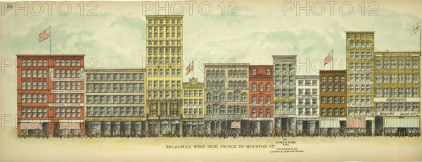 Broadway, West Side, Prince to Houston Street, New York, Manhattan, America, USA, historic, authentic, digitally restored reproduction from an original from 1899, published by Mail & Express, exact date of presentation unknown