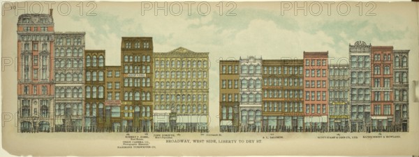 Broadway, West Side, Liberty to Dey Street, New York, Manhattan, America, USA, historic, authentic, digitally restored reproduction from an original from 1899, published by Mail & Express, exact date of presentation unknown