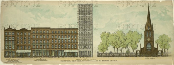 Broadway, West Side, Exchange Alley to Trinity Street, New York, Manhattan, America, USA, historic, authentic, digitally restored reproduction from an original from 1899, published by Mail & Express, exact date of presentation unknown