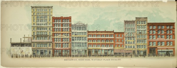 Broadway, West Side, Waverly place to 8th Street, New York, Manhattan, America, USA, historic, authentic, digitally restored reproduction from an original from 1899, published by Mail & Express, exact date of presentation unknown
