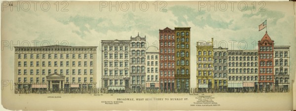 Broadway, West Side, Vesey to Murray Street, New York, Manhattan, America, USA, historic, authentic, digitally restored reproduction from an original from 1899, published by Mail & Express, exact date of presentation unknown
