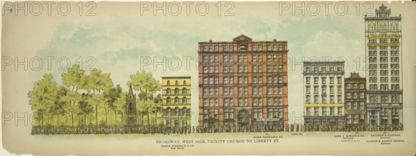 Broadway, West Side, Trinity Church to Liberty Street, New York, Manhattan, America, USA, historic, authentic, digitally restored reproduction from an original from 1899, published by Mail & Express, exact date of presentation unknown