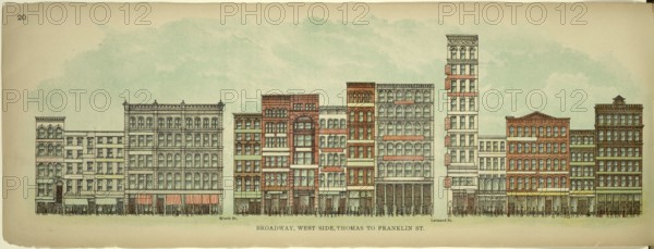 Broadway, West Side, Thomas to Franklin Street, New York, Manhattan, America, USA, historical, authentic, digitally restored reproduction from an original from 1899, published by Mail & Express, exact date of presentation unknown