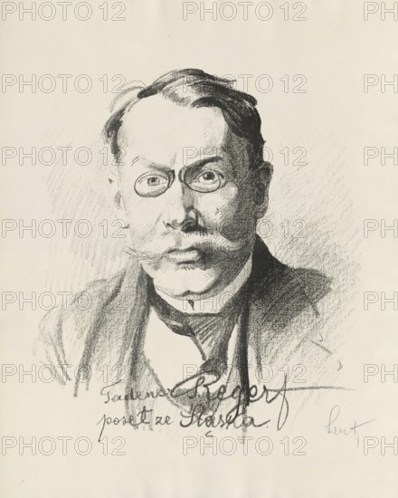Tadeusz Reger (born 12 April 1872 in New York City, died 15 October 1938) was a Polish socialist politician in Cieszyn Silesia and a member of the Austrian Chamber of Deputies and the Sejm, historical, authentic, digitally restored reproduction from an original from around 1919, exact date of depiction unknown