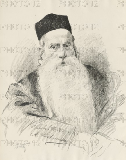 Rabbi Abraham Cwi Perlmutter, also Abram Hirsz Perlmutter, born on 29 or 30 May 1843, died on 5 June 1930) Rabbi, Wirylist of the Council of State of the Kingdom of Poland, Member of the Polish Legislative Sejm, 1919-1922, historical, authentic, digitally restored reproduction of an original from around 1919, exact date of presentation unknown