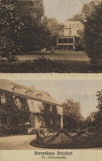 Arnsdorf manor house, Upper Lusatia, Bautzen district, Saxony, Germany, postcard, view around 1900 - 1910, historical, digital reproduction of a historical postcard, authentic, public domain, from that time, exact date unknown