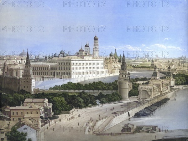 Kremlin in Moscow, 1883, Russia, school picture, authentic reproduction of a school mural, historical, digitally restored reproduction from a model from the 19th century, exact date of depiction unknown