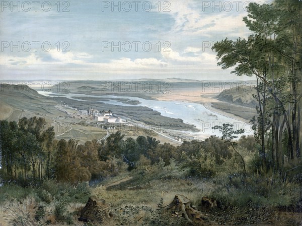 The Danube near Vienna, 1890, Austria, school painting, authentic reproduction of a school mural, historical, digitally restored reproduction from a model from the 19th century, exact date of depiction unknown