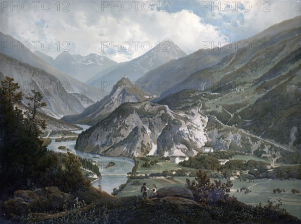 Talspur near Kronburg in the Upper Inn Valley, 1890, Germany, Austria, school painting, authentic reproduction of a school wall painting, historical, digitally restored reproduction from a model from the 19th century, exact date of depiction unknown