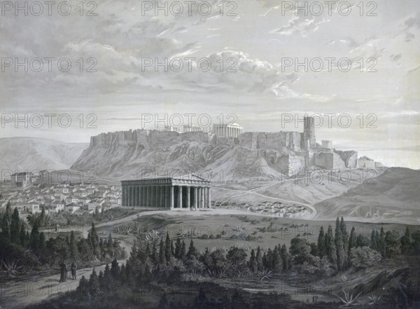 The Acropolis in Athens, north side, 1883, Greece, school painting, authentic reproduction of a school mural, historical, digitally restored reproduction from a model from the 19th century, exact date of depiction unknown