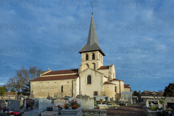 Mazerier village. Painted church St. Saturninus Church. Allier department, Auvergne Rhone Alpes, France