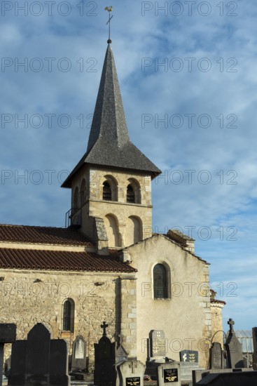 Mazerier village. Painted church St. Saturninus Church. Allier department, Auvergne Rhone Alpes, France