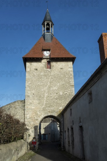 Charroux labelled The Most Beautiful Villages of France, Belfry and the door of the clock, Allier department, Auvergne-Rhone-Alpes, France