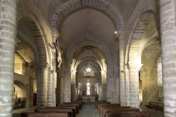 Charroux. Interior of Church St Jean Baptiste. Allier department, Auvergne-Rhone-Alpes. France. Europe