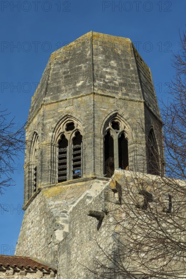 Charroux. The Church St jean Baptiste, the steeple it was destroyed by a lightning in 1662. Allier department. Auvergne-Rhone-Alpes.France. Europe