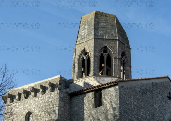 Charroux. The Church St jean Baptiste, the steeple it was destroyed by a lightning in 1662. Allier department. Auvergne-Rhone-Alpes.France. Europe