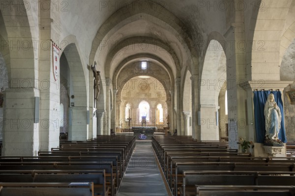 Interior of St Mazeran's Church of Bout-Vernet. Allier department. Auvergne Rhone Alpes. France. Europe