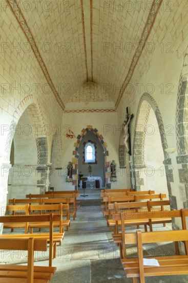 Painted church St Aignan's Church of Begues. Allier department. Auvergne Rhone Alpes. France. Europe