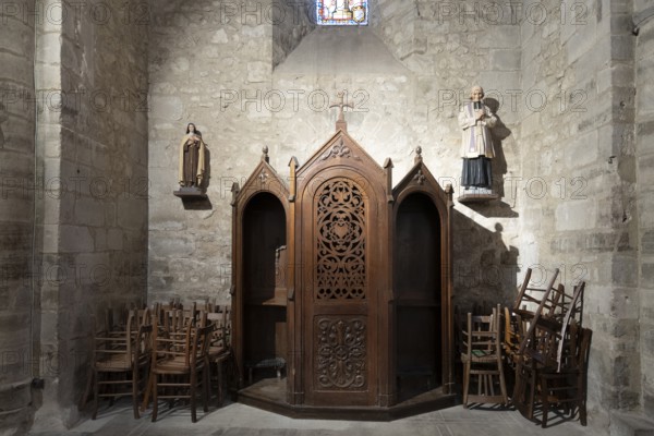Confessional of Church St Jean Baptiste. Allier department, Auvergne-Rhone-Alpes. France. Europe