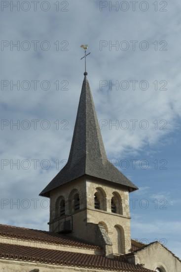 Mazerier village. Painted church St. Saturninus Church. Allier department, Auvergne Rhone Alpes, France