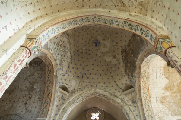 St Cyr and St Julitte's Church, roman church of Escurolles. Crossing dome, Allier department, Auvergne Rhone Alpes, France