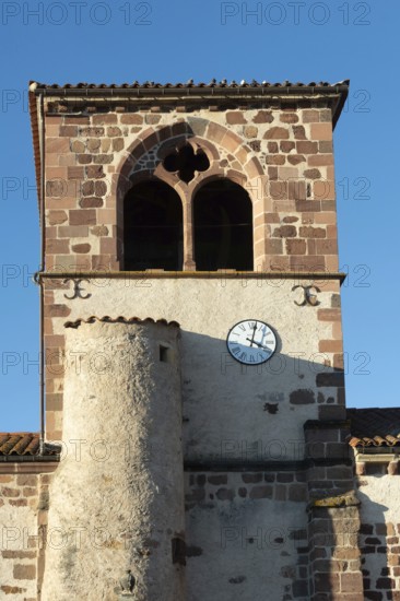 Azerat village. Roman church Saint-Jean-Baptiste . Haute Loire. Auvergne Rhone Alpes. France