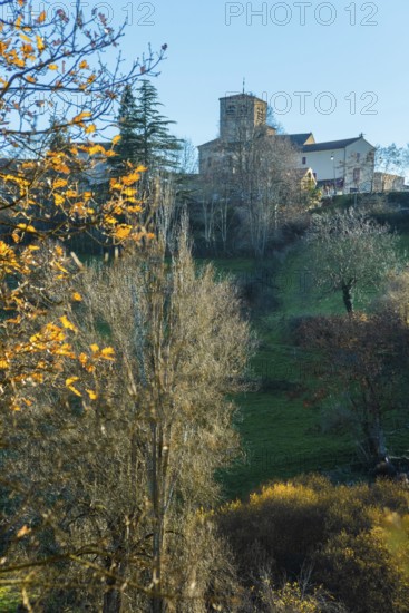Natural regional park of Livradois Forez. Roman church Saint-Hilaire of Saint-Hilaire village. Haute Loire. Auvergne Rhone Alpes. France