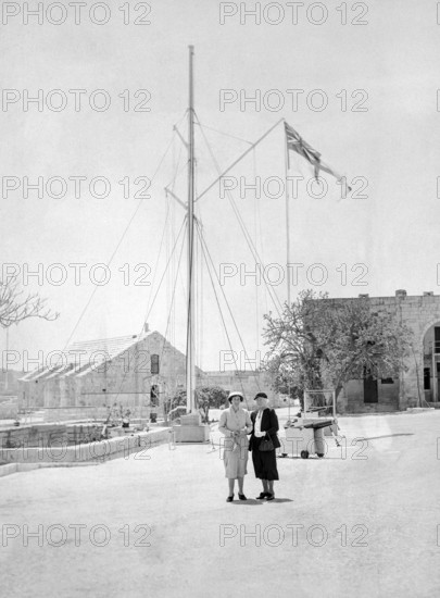 Two British women, presumably Royal Navy officers wives, HMS Phoenicia shore station, Manoel Island, Malta, Europe, 1957