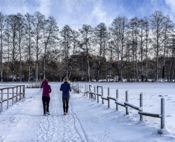 Athletes in winter in the midst of fields and fields in Berlin Lübars, Reinickendorf District, Germany