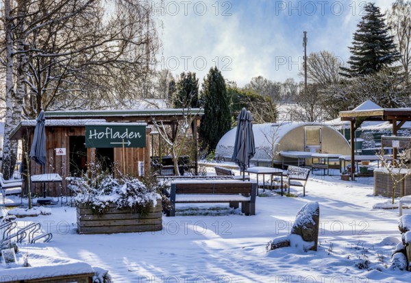 Winter photo, view of the interior of a farm shop in Berlin-Lübars, Germany