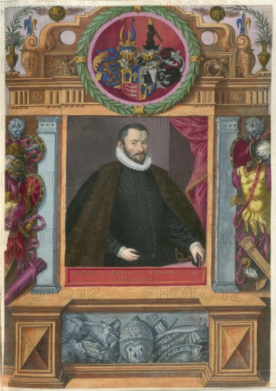 Members of the famous Augsburg Fugger family, Philipp Eduard Fugger (1546 - 1618), a well-known German merchant and banker from the important Augsburg Fugger family, authentic reproduction from Fuggerorum et Fuggerarum imagines, a collection of coloured engravings created in the late 16th and early 17th century and made by Dominicus Custos, historical
