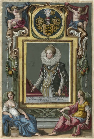 Members of the famous Augsburg Fugger family, Truchsess von Waldburg, Maria Elisabeth (1600 - 1660), authentic reproduction from Fuggerorum et Fuggerarum imagines, a collection of coloured engravings created in the late 16th and early 17th century and made by Dominicus Custos, historical